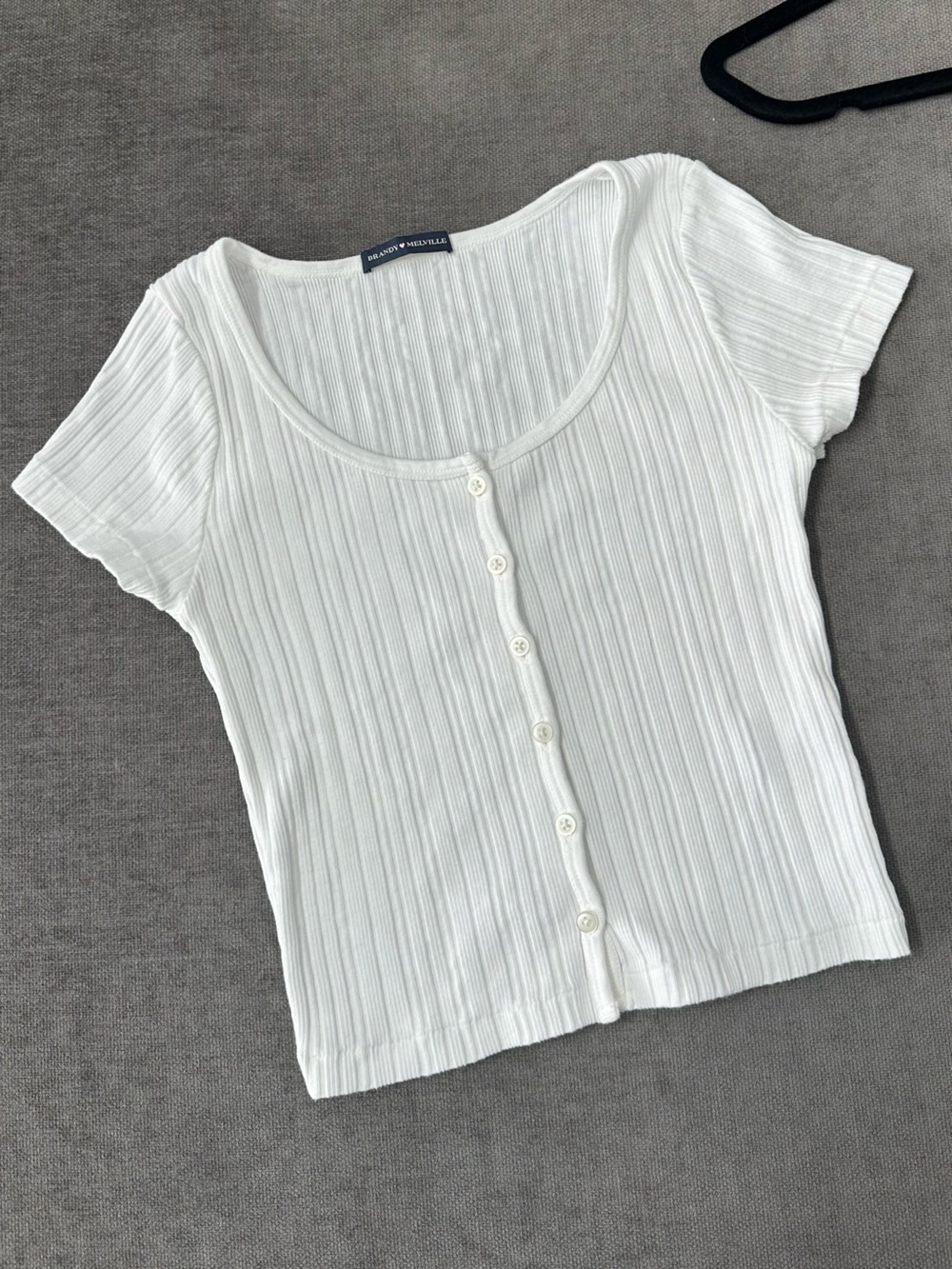 Brandy Melville White Ribbed Button-Front Scoop Neck Top